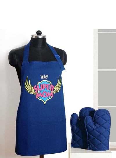 Buy 3-Piece Graphic Printed Cooking Apron And Mitt Set Navy Blue in Egypt