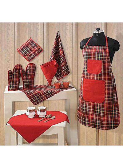 Buy 8-Piece Chef's Cooking Apron Set Red/Black Free Sizeinch in Egypt