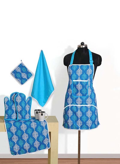 Buy 8-Piece Chef's Cooking Apron Set Blue/White Free Sizeinch in Egypt