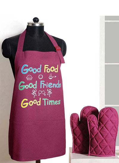 Buy 3-Piece Graphic Printed Cooking Apron And Mitt Set Pink in Egypt