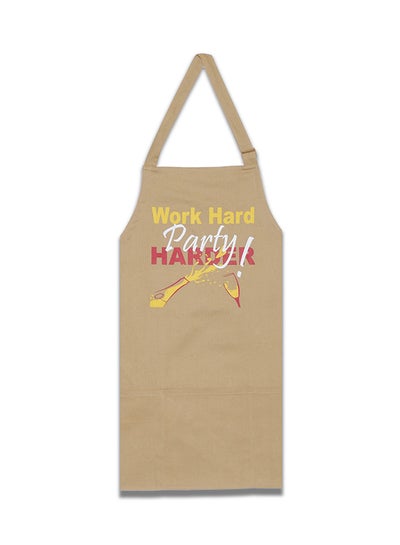 Buy Work Hard Party Harder Screen Printed Chef's Cooking Apron Beige 31x26inch in Egypt