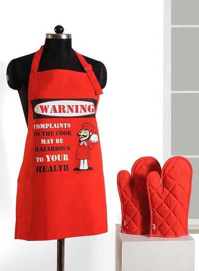 Buy 3-Piece Graphic Screen Printed Apron And Mitt Set Red in Egypt