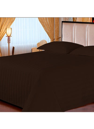 Buy 3-Piece Stripe Collection Flat Sheet Set Cotton Chocolate in UAE