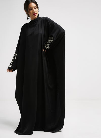 Buy Embroidered Detailed Abaya Black/White in UAE