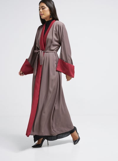 Buy Long Sleeve Abaya Red/Light Maroon in UAE