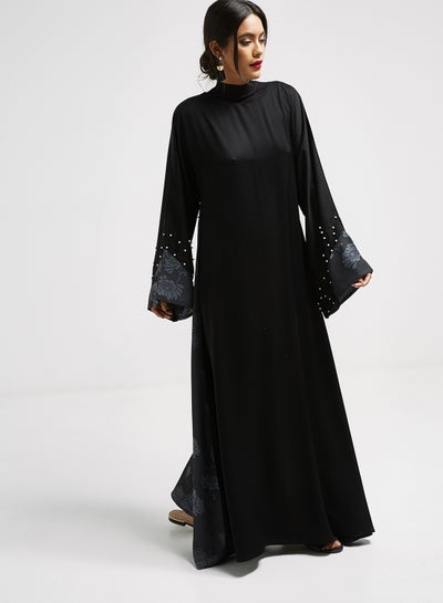 Buy Pearl Embroidered Abaya Black in UAE