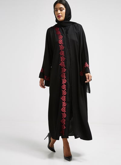 Buy Embroidered Abaya Black/Red in UAE