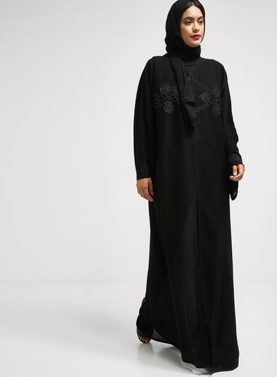 Buy Embroidered Detail Abaya Black in UAE