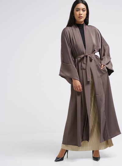 Buy Folded Sleeves Abaya Brown in UAE