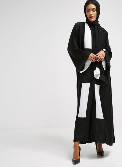 Buy Plain Long Sleeve Abaya Black/White in UAE