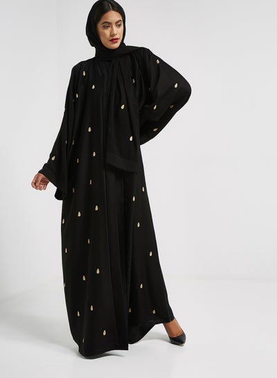 Buy Embroidered Detailed Abaya Black/Beige in UAE