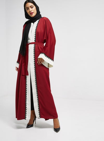 Buy Lace Detail Long Sleeve Abaya Maroon in UAE