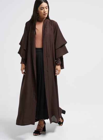 Buy Pearl Detailed Abaya Brown in UAE