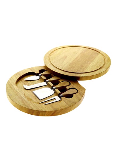 Buy 4-Piece Cheese Cutter Set With Wooden Board Brown/Silver in UAE