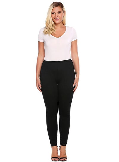 Buy Elastic Waist Solid Stretch Slim Skinny Leggings Black in UAE