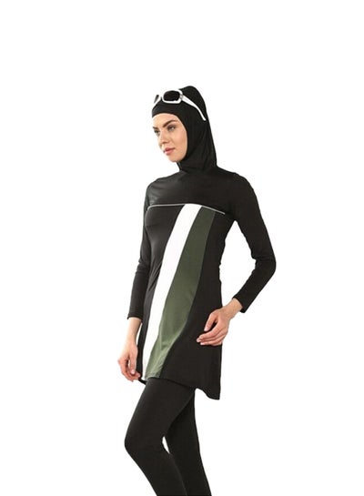 Buy Muslim Strip Pattern Full Cover Swimsuit Black in UAE