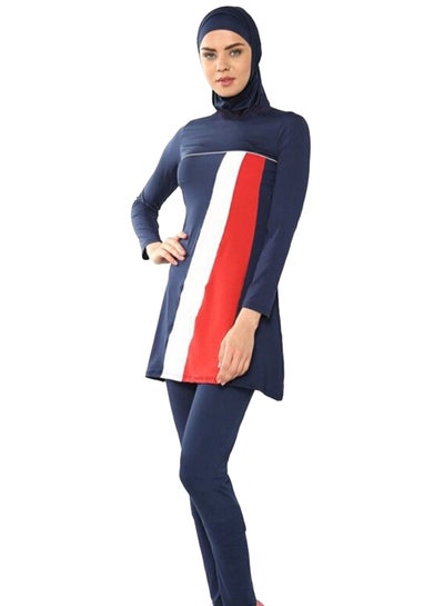 Buy Muslim Strip Pattern Full Cover Swimsuit Dark Blue in Saudi Arabia