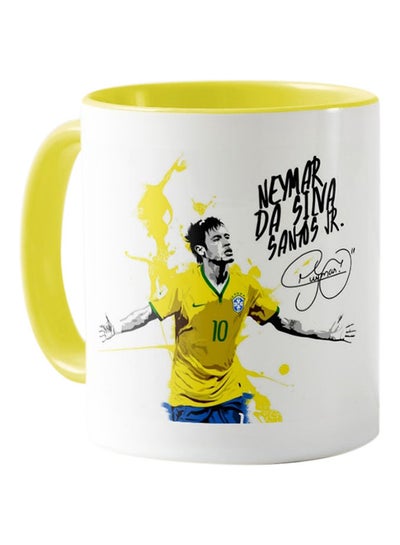 Buy Mug With Neymar Print White & Yellow 11ounce in Saudi Arabia