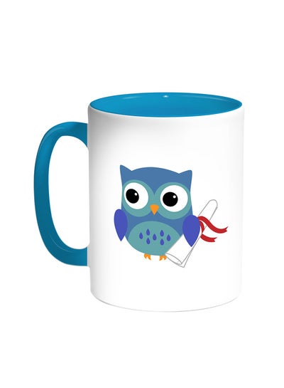 Buy Graduation - Owl Picture Printed Coffee Mug Turquoise/White in Egypt