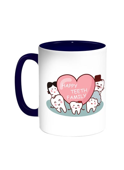 اشتري Happy Teeth Family Printed Coffee Mug Blue/White 11 ounce في مصر