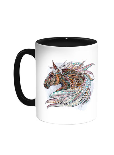 Buy Horse Drawing Printed Coffee Mug Black/White in UAE