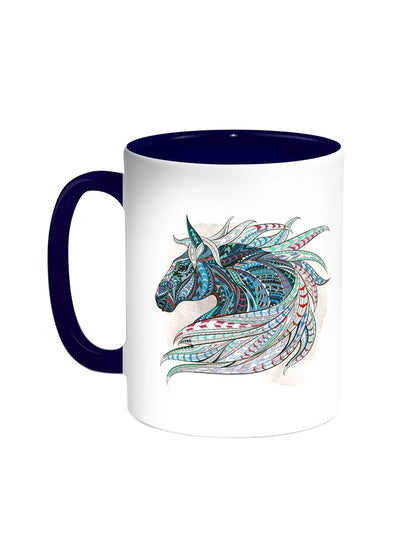 Buy Horse Drawing Printed Coffee Mug Blue/White in Egypt