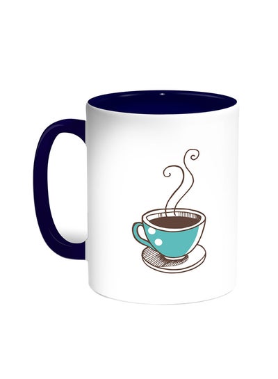 Buy A Cup Of Coffee Printed Coffee Mug Blue/White in Saudi Arabia