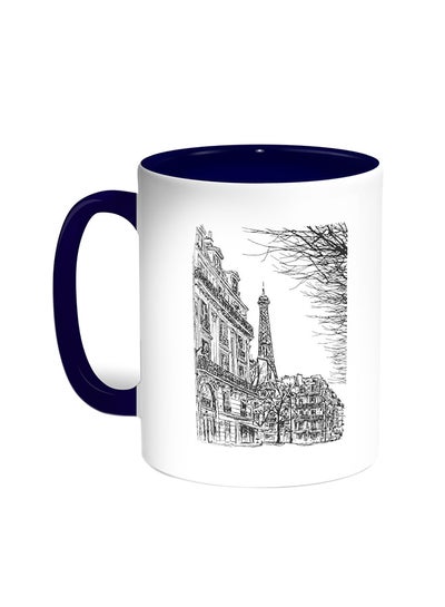 Buy Abstract Drawing Of Paris Printed Coffee Mug Blue/White in Egypt