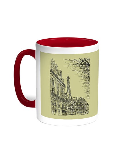 Buy Abstract Drawing Of Paris Printed Coffee Mug Red/White in Egypt