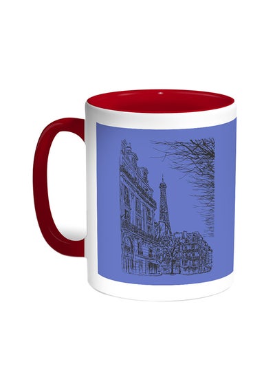 Buy Abstract Drawing Of Paris Printed Coffee Mug Red/White in Egypt
