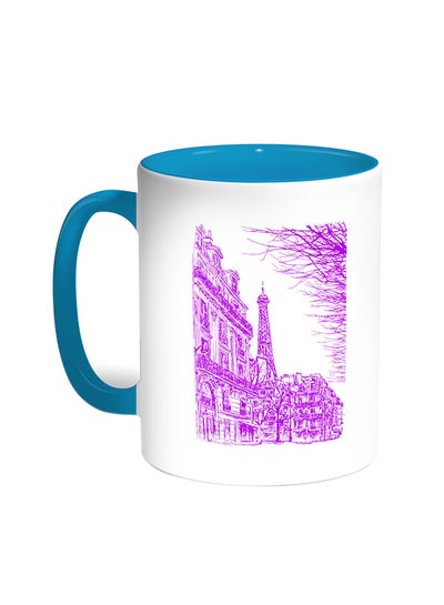 Buy Abstract Drawing Of Paris Printed Coffee Mug Turquoise/White in Egypt