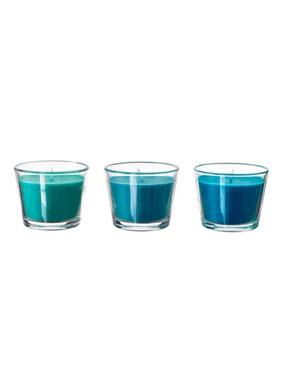 Buy 3-Piece Bräcka Scented Candle In Glass -Coconut Turquoise 5.5cm in Egypt