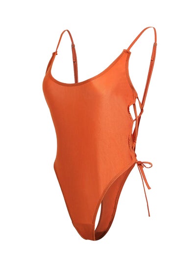 Buy Stylish One Piece Bikini Bandage Push Up Solid Swimsuit Orange in Saudi Arabia