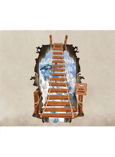 Buy 3D Broken Wall Aerial Ladder Wall Sticker Blue/Brown/White 60x90centimeter in Saudi Arabia