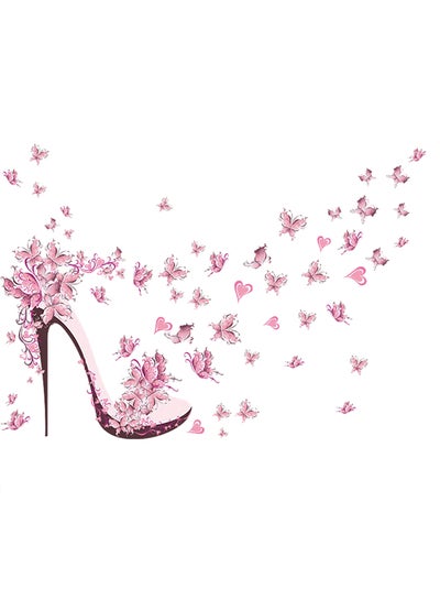 Buy Polyvinyl Chloride High Heels Shoes Butterfly Wall Sticker Pink 45x60centimeter in UAE