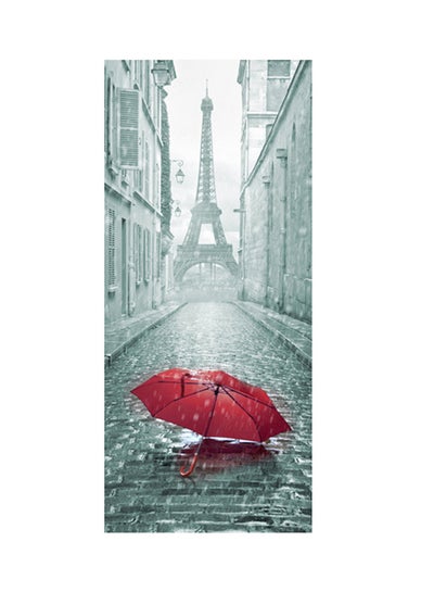 Buy 2-Piece 3D Eiffel Tower Pattern Door Sticker Set Grey/Red 38.5x200cm in UAE