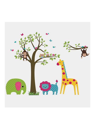 Buy Giraffe Monkey Tree Shaped Wall Sticker Multicolour 60x90centimeter in UAE