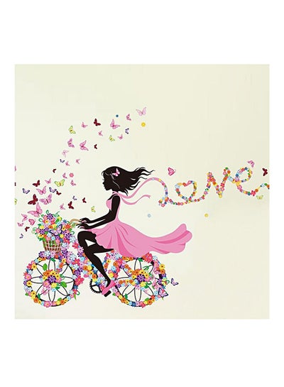 Buy Floral Cycling Girl Wall Sticker Multicolour 60x90centimeter in UAE