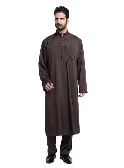 Buy Long Sleeves Arabi Kandora Dark Coffee in Saudi Arabia