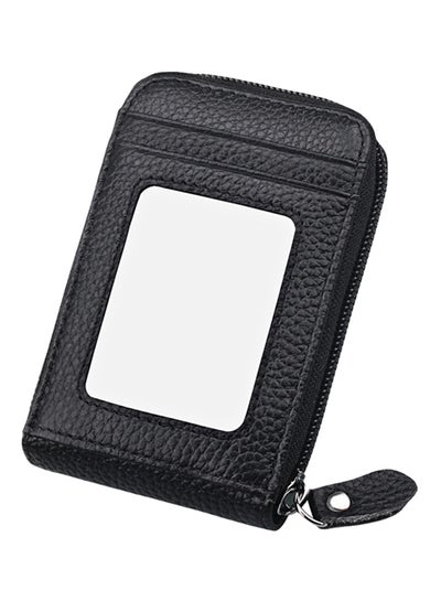 Buy Leather Zipperd Credit Card Holder With Mirror Black in UAE