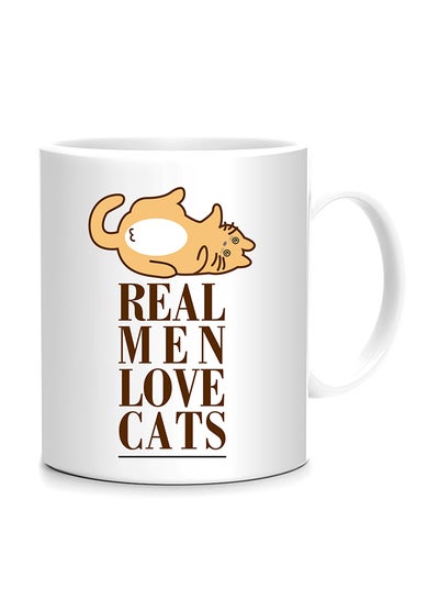 Buy Real Men Love Cats Printed Mug White/Brown/Orange in UAE