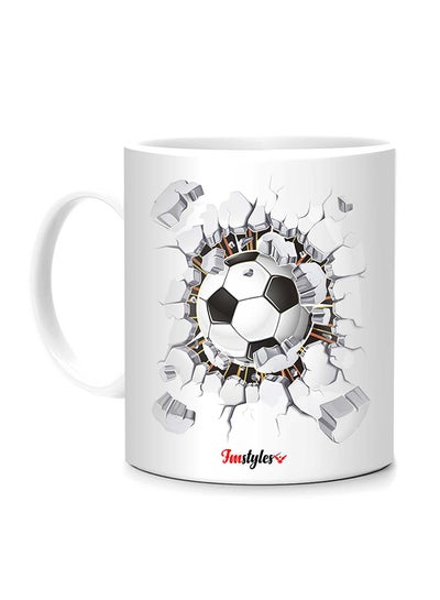 Buy Football 3D Break Through Printed Mug White/Black 10centimeter in UAE