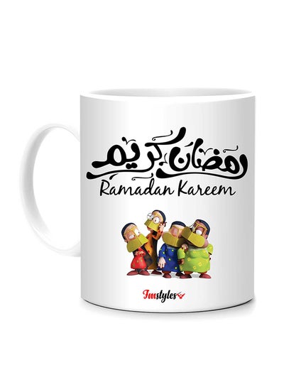 Buy Ramadan Kareem With Arabic Cartoon Printed Mug White 10cm in UAE