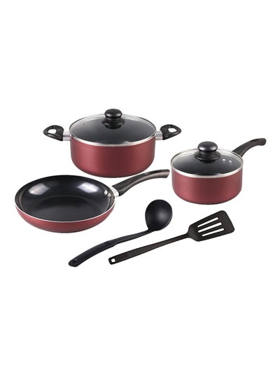 Buy 7-Piece Non-stick Almunium Cookware Set Red/Black in Saudi Arabia