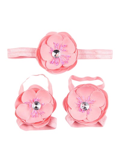 Buy Flower Design Barefoot Sandals With Headband Pink in UAE