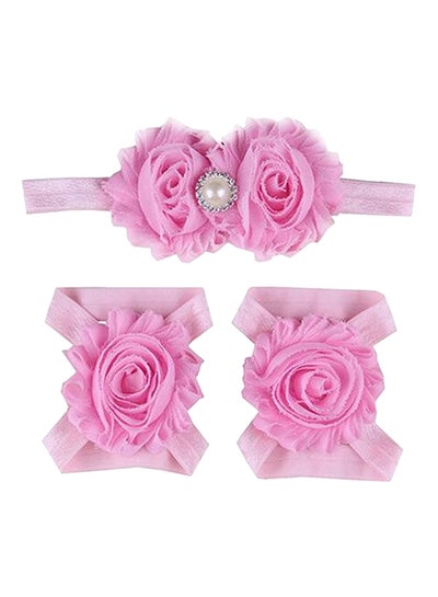 Buy Flower Design Headband With Barefoot Overshoes Pink in UAE