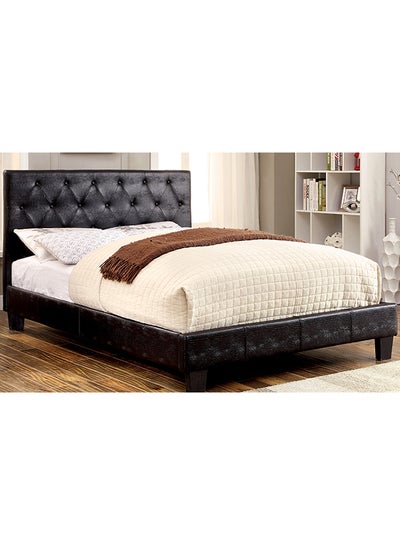 Buy Button Tufted Platform Bed With Mattress Black/White Super King in UAE