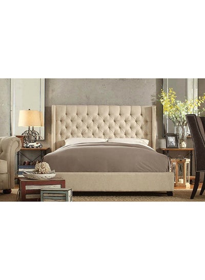 Buy Skyline Wingback Tufted Bed Frame With Mattress Beige/White Queen in UAE