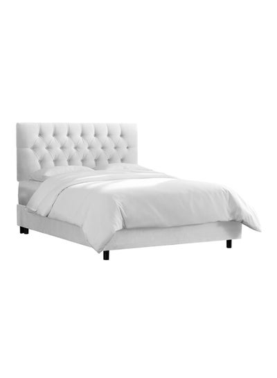 Buy Velvet Tufted Bed Without Mattress White Queen in UAE