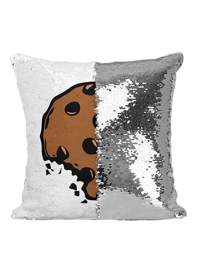 Buy Chocolate Chip Cookie Lovers Sequined Throw Pillow Silver/Brown/Black 16x16inch in UAE